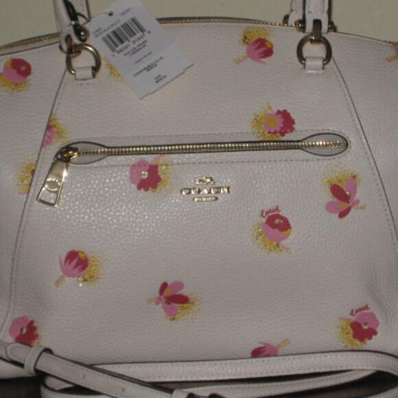 NWT Coach Satchel C5838 Pebble Leather Prairie Floral Gold Hardware Strap Chalk - Picture 3 of 16